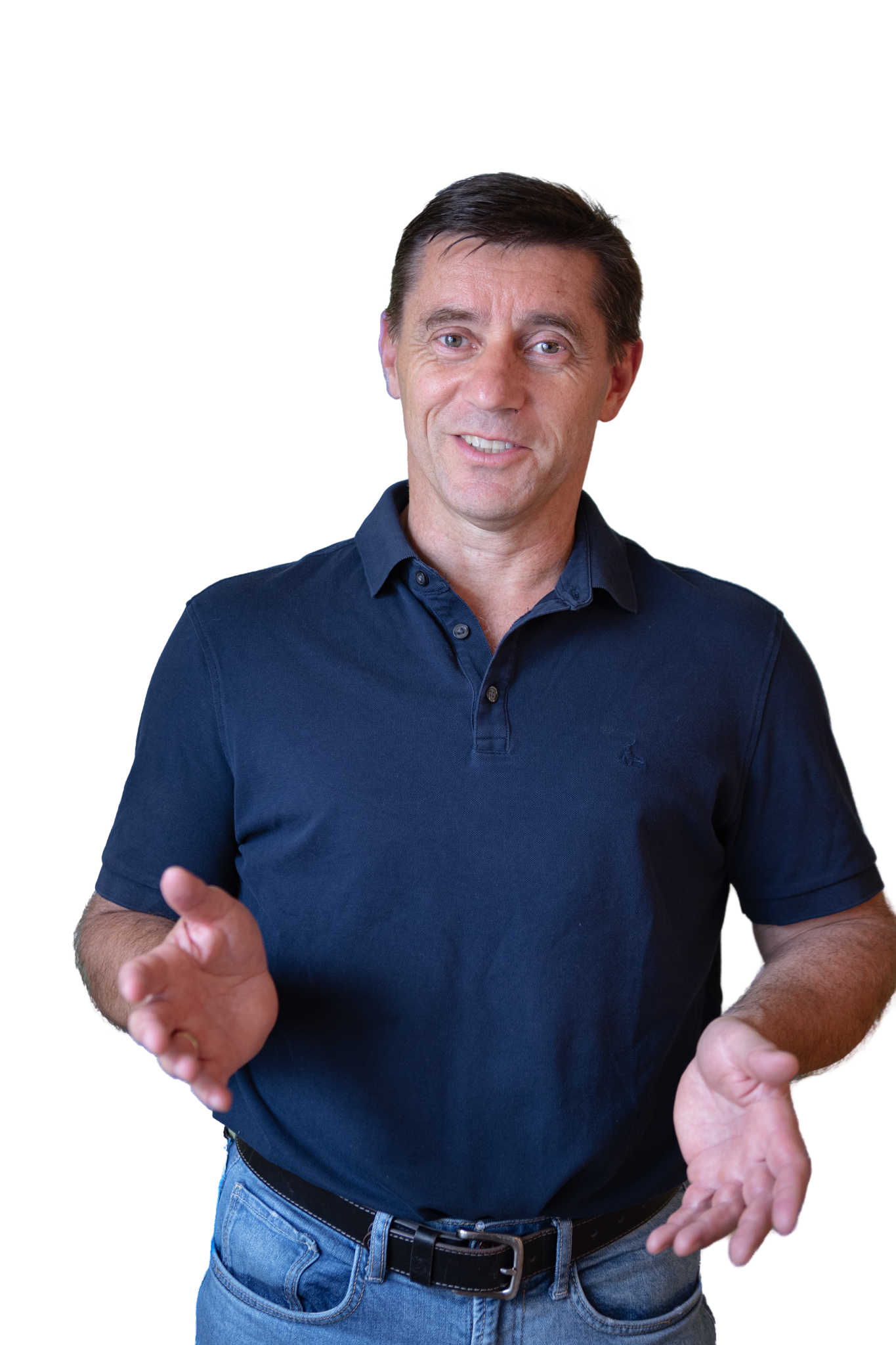 Stephan blau offene Geste freigestellt Stephan offene Geste